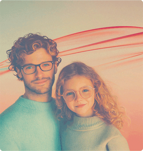 Photo illustration homme et fillette à lunettes pour les verres optiques unifocaux Sélective BBGR